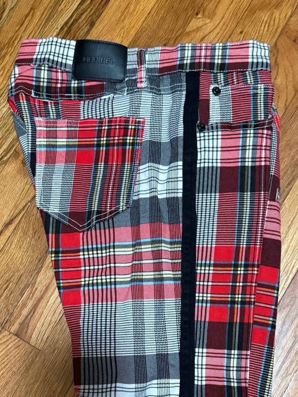 Decibel Slim Fit Stretch Plaid Men’s 34x32 Pants Red Black Gray